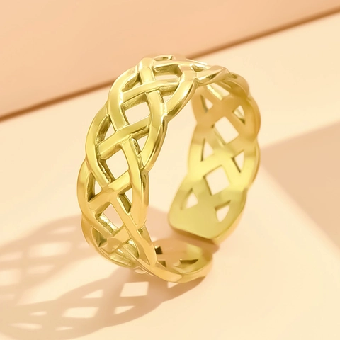 Anillo De Nudo Tejido De Acero Inoxidable Geométrico Calado Diseño Abierto Ajustable Joyería Mujer