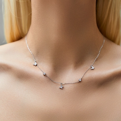 Collana Danzante a Farfalla in Argento Sterling S925 Catena a Clavicola con Zirconia per Donna Moda OL Eleganti Gioielli da Pendolare