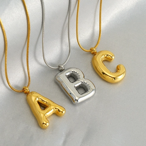 Collar Con Colgante De Letra Burbuja Acero Inoxidable Chapado En Oro De 18K Cadena De Serpiente Joyería De Moda Mujer