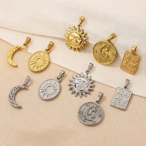 Collana Con Ciondolo Sole Luna Stella In Acciaio Inossidabile Placcato Oro 18K Gioielli Boho Retro Per Donna