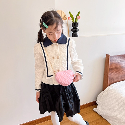 Kids Heart Shaped Quilted Crossbody Bag PU Leather Golden Metal Chain Strap Cute Shoulder Purse For Girls