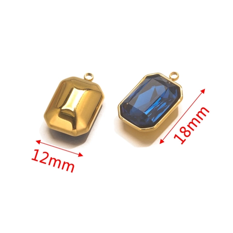 Rectangular Emerald Cut Crystal Glass Gemstone Pendant Charm Stainless Steel 18K Gold Plated DIY Jewelry Making Finding