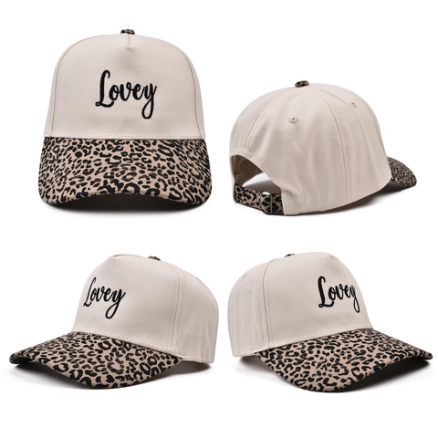 Cappello Da Baseball In Cotone Da Donna Con Ricamo Lovey Stampa Leopardata Camuffamento Protezione Solare Sportivo Chic
