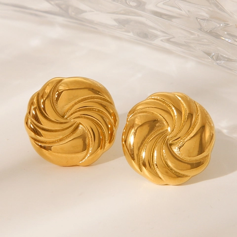 Pendientes De Botón Redondos Con Espiral Geométrica Acero Inoxidable Chapado En Oro Joyería Minimalista Para Mujer