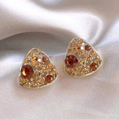 Vintage Hollow Triangle Stud Earrings Alloy Rhinestone With Silver Earring Post Geometric Elegant Jewelry For Women