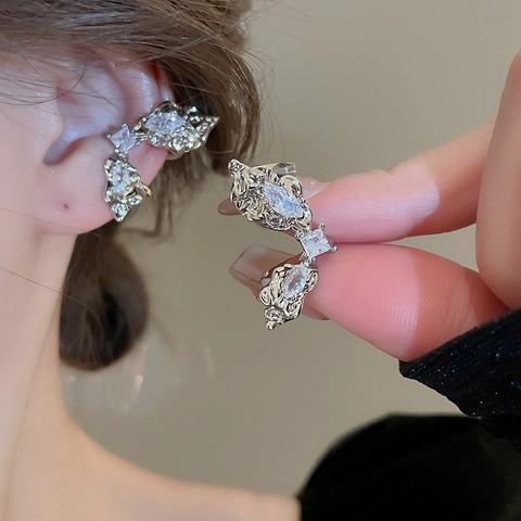 Liquid Metal Butterfly Wing Ear Cuff Earrings Copper Zircon Irregular Non Pierced Wrap Earring For Women Silver Color