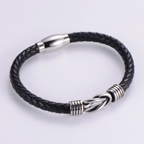 Bracciale Da Uomo In Pelle Intrecciata Con Chiusura Magnetica In Acciaio Inossidabile Nodo Infinito Gioielli Punk Hip Hop