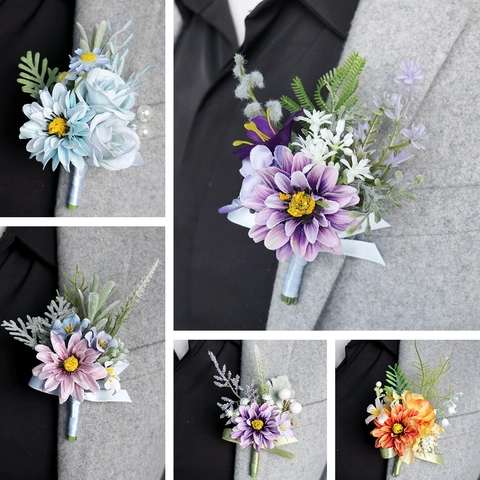 Künstliche Satinnblumen Ansteckblume Handgefertigt Hochzeit Bräutigam Korsage Herren Anzug Zubehör Formelle Party Bankett Dekor
