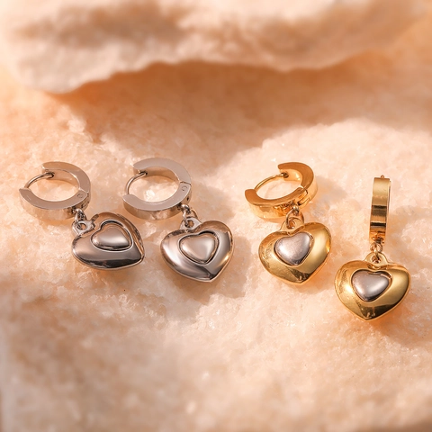 Heart Drop Earrings Titanium Steel Gold Plated Huggie Hoops Minimalist Vintage Jewelry For Women