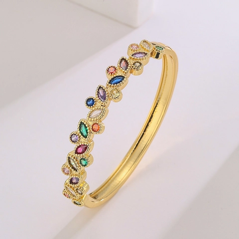Brazalete De Cobre Con Circonita De Corte Marquise Para Mujer Chapado En Oro Geométrico Bisagra Joyería De Lujo