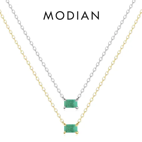 925 Sterling Silver Necklace For Women With Green Rectangle Emerald Cut Cubic Zirconia Pendant Elegant Minimalist Jewelry