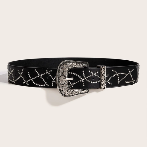 Cintura In Pelle PU Cowboy Western Con Fibbia In Lega Intagliata E Borchie In Metallo Punk Hip Hop Per Uomo E Donna