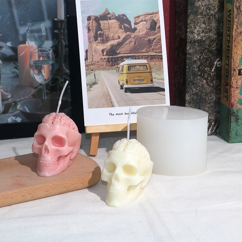Brain Skull Silicone Mold For DIY Scented Candle Resin Crafting Halloween Gothic Horror 3D Manual Art Decor