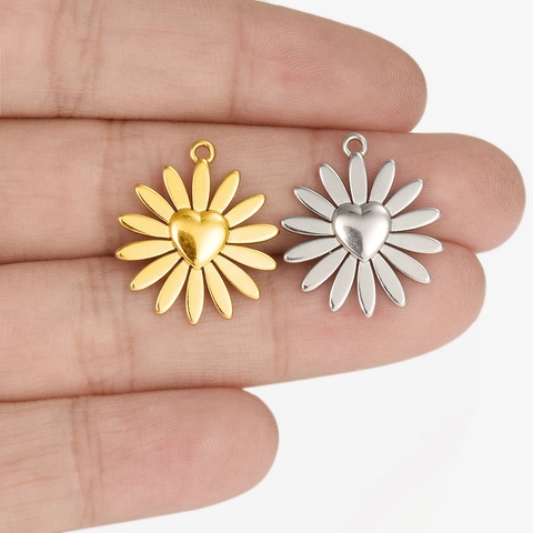 Colgante De Corazón De Flor De Margarita Acero Inoxidable 304 Chapado En Oro De 18K Dije DIY Para Collar Pulsera