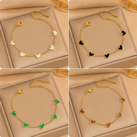 Bracciale Con Pendente A Cuore Acciaio Inossidabile Placcato Oro 18K Fascino Conchiglia Gioielli Minimalisti