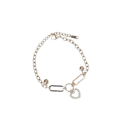 Pulsera de Cadena de Acero de Titanio Pulido de Moda Con Colgante de Corazón Hueco de Strass Joyería para Mujer Hombre