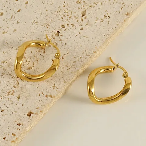 Orecchini A Cerchio Geometrici Irregolari Acciaio Inossidabile Placcato Oro 18K Intrecciati Gioielli Di Moda Per Donne