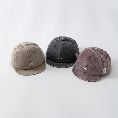 Baby Baseball Cap Letter AB Embroidered Washed Cotton Adjustable Soft Brim Sun Hat For Toddlers Retro Casual