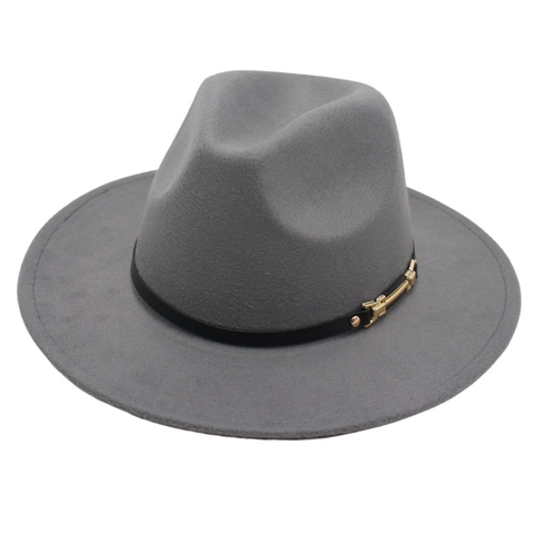 Cappello Fedora Vintage Unisex in Feltro di Cotone Tesa Larga Cappello Jazz Con Decorazione Fibbia Elegante Stile Britannico Festa Chiesa Inverno Caldo