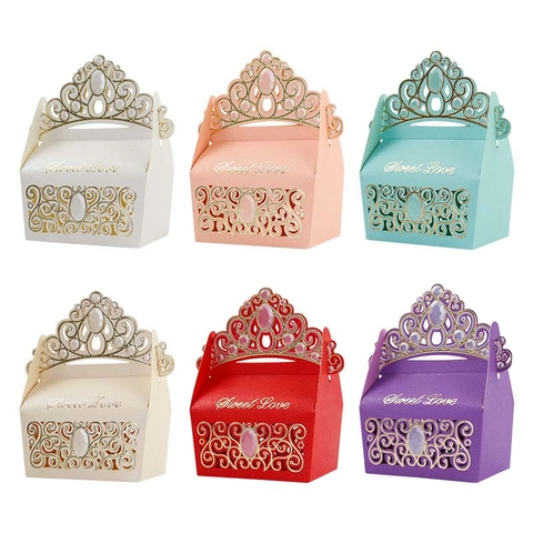 Crown Shape Candy Boxes Laser Cut Cardboard Hollow Out Gift Packaging Wedding Birthday Party Favors Sweet Love Elegant