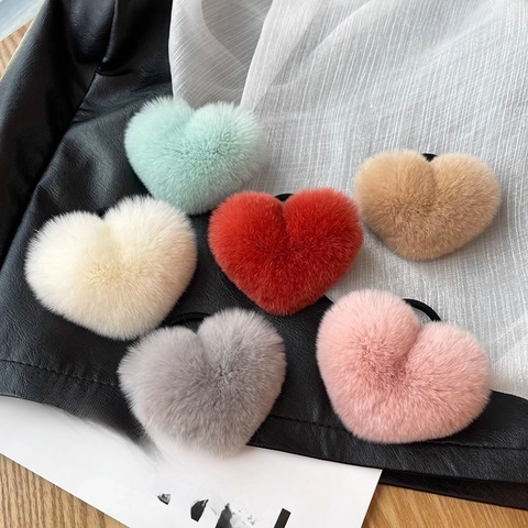 Plush Heart Hair Ties Elastic Scrunchies Faux Fur Leopard Print Soft Fashion Hair Accessories For Women Girls