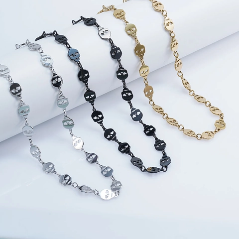 Collana Teschio in Acciaio Inossidabile Punk Gothic Per Uomo Donna Pendente Scheletro Occhio Cuore Gioielli Halloween
