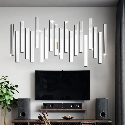 Sticker Mural Miroir en Acrylique Moderne Minimaliste Auto-Adhésif DIY Bandes Décoratives Géométriques pour Mur de Maison