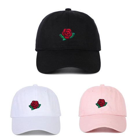 Cappello Da Baseball In Cotone Con Ricamo Di Fiori Di Rosa Top Morbido Regolabile Casual