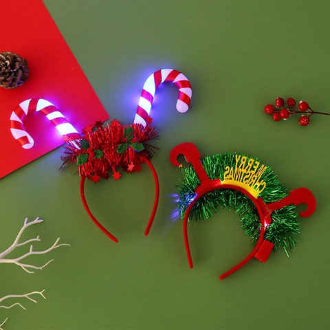 Serre Tête De Noël LED Lumineux Bois De Cerf Flocon De Neige Arbre Sucre D Orge Fête Accessoires De Déguisement Coiffe Lumineuse