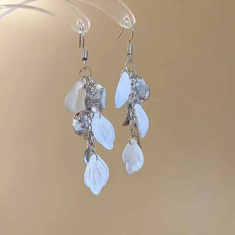 Orecchini Pendenti Con Nappa E Perno In Argento Sterling 925 Disco Rotondo In Metallo Ciondolo Petalo In Resina Spiaggia Vacanza Gioielli