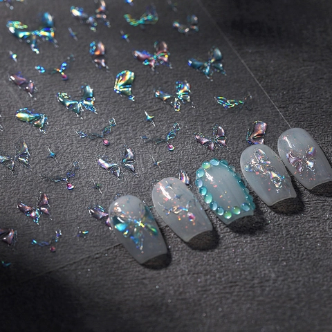 3D Relief Butterfly Nail Art Stickers Holographic Aurora Star Self Adhesive Manicure Decoration For DIY Nail Design