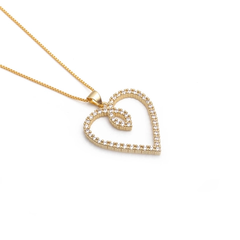 Elegante Collana Con Ciondolo A Cuore Rame Zircone Intarsiato Design Cavo Gioielli Per Donna Moda Catena In Metallo Sottile Accessorio