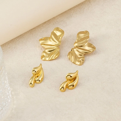 Pendientes De Gota De Agua Chapados En Oro De 18K Acero Inoxidable 304 Geométricos Irregulares Joyas De Moda Mujer