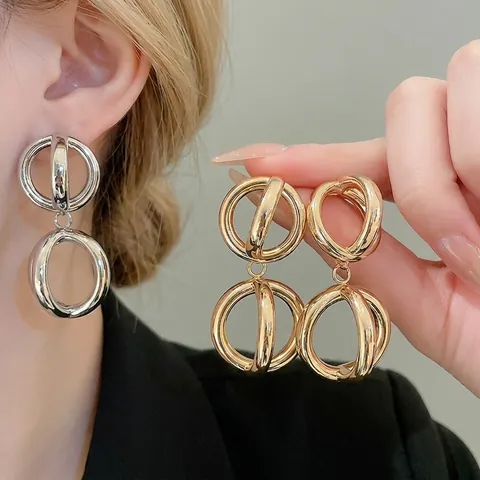 Orecchini Geometrici A Doppio Cerchio Cavo Con Perno In Argento Sterling 925 Gioielli Minimalisti In Metallo Lucidato Donna