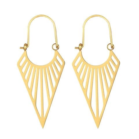 Geometric Hollow Triangle Fan Earrings Stainless Steel Vintage Bohemian Style For Women Jewelry