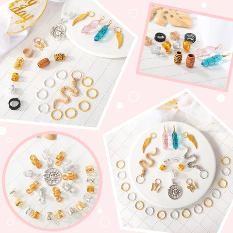 Dreadlock Hair Jewelry Braid Accessories Set Metal Rings Cuffs Coils Pendants Snake Butterfly Star DIY Styling For Women