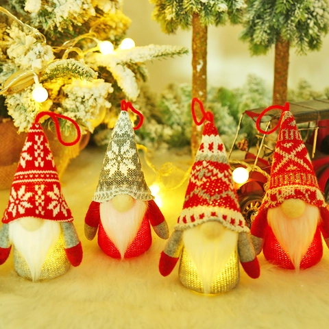 Kerstkabouter Ornament LED Lichtgevend Gebreide Stof Bosman Pop Ophanging Feestdag Boom Decoratie Noordse Stijl