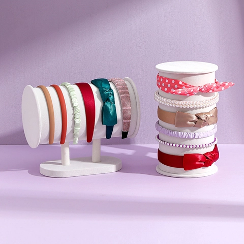Velvet Headband Display Stand T-Bar Hair Accessory Organizer Rice White Jewelry Storage Rack Double Column Support