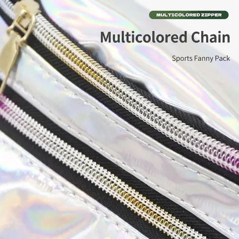 Holographic Waist Bag PU Leather Waterproof Reflective Multiple Zipper Shiny Fanny Pack For Running Sports Festival Travel