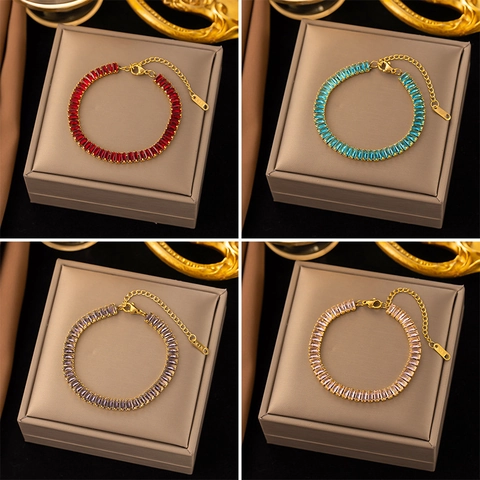 Fashion Square Zircon Bracelet Stainless Steel Gold Plated Adjustable Tennis Chain Jewelry For Women Minimalist Luxury