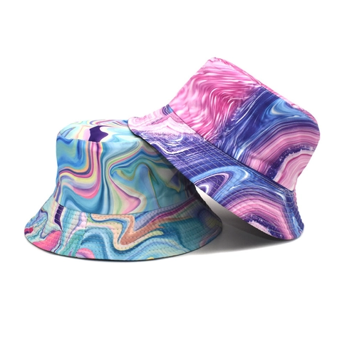 Chapeau Bob Polyester Tie Dye Imprimé Marbre Protection Solaire Extérieur Style Rétro Décontracté Unisexe Pliable