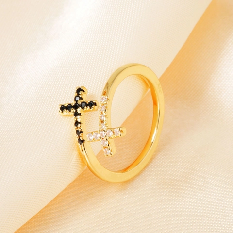 Verstelbare Dubbele Kruis Ring Koper Micro Pave Zirconia Mode-Sieraden Dames Elegant