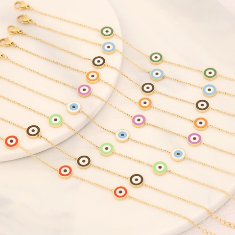 Evil Eye Armband Edelstahl Emaille Buntes Rundes Auge Vergoldete Verstellbare Kette Schmuck Mode Für Frauen