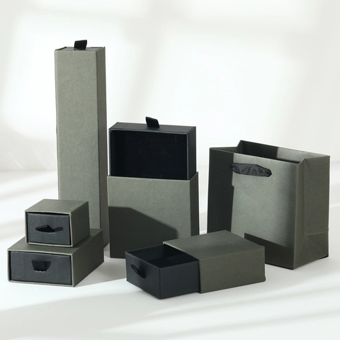 Elegant Cardboard Jewelry Gift Box Minimalist Drawer Packaging Case Ribbon Pull Earring Ring Necklace Bracelet Organizer With Matching Tote Bag