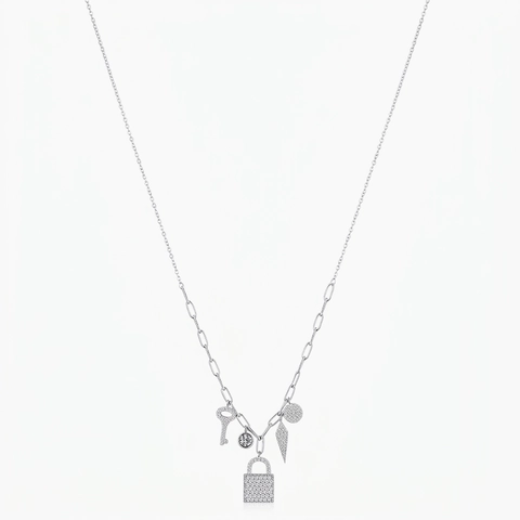 925 Sterling Silber Halskette Schloss Und Schlüssel Anhänger Mit Zirkonia Büroklammer AB Kette Romantischer Schmuck