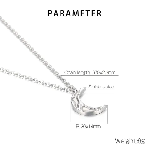 Crescent Moon Pendant Necklace Stainless Steel Irregular Texture Geometric Star Long Chain Jewelry For Men Women