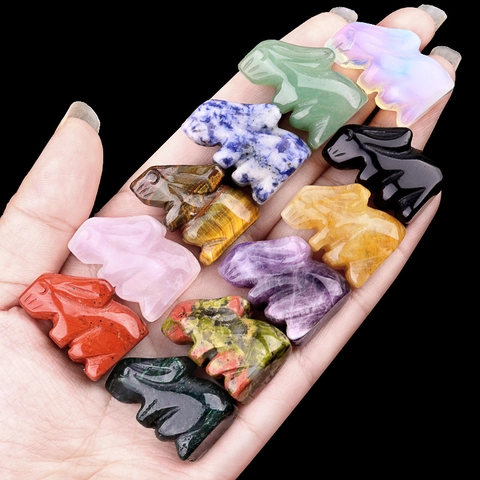 Natural Crystal Stone Rabbit Figurine Hand Carved Animal Statue Healing Gemstone Miniature Home Decor Ornament Lucky Charm