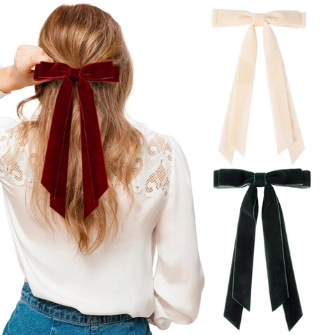 Élégant Nœud En Velours Barrette À Cheveux Avec Longs Rubans Style Français Vintage Épingle À Cheveux Accessoires Pour Femmes Filles