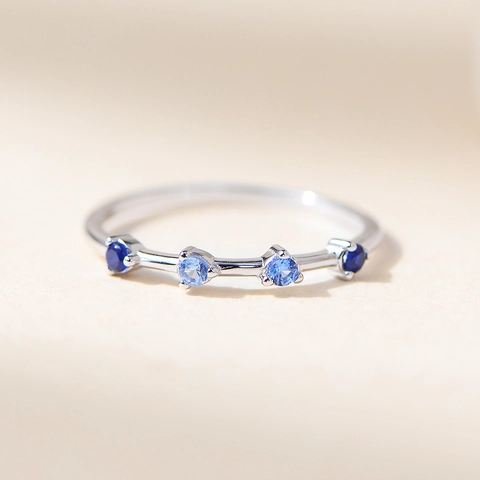 Minimalist 925 Sterling Silver Ring Gradient Blue Zircon Dainty Stackable Thin Band Elegant Jewelry For Women