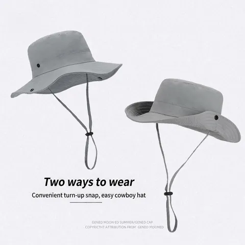 Outdoor Wide Brim Bucket Hat Waterproof Quick Dry Nylon Sun Protection Hiking Fishing Sun Hat With Adjustable Windproof Rope Unisex
